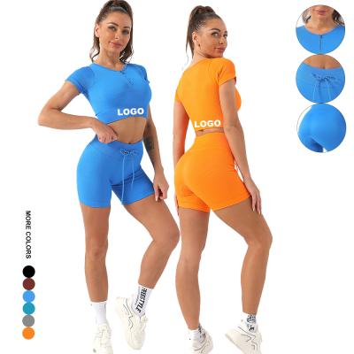 China Antibacterial Top Length Women's Top Sale U Neck Tank Top Ankle Yoga Pants Sets Fitness for sale