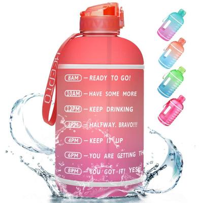 China 2021 Outdoor Sports Casual Wholesale Gallon Motivational Water Bottle With Time Marker Straw Handle Water Bottles for sale