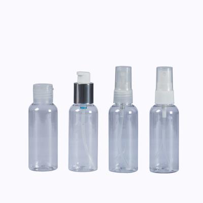 China Custom Cheap Empty Cosmetic Transparent Spray Dispenser Pump Cap Skin Care 60Ml Plastic Bottle Pet Cosmetic for sale