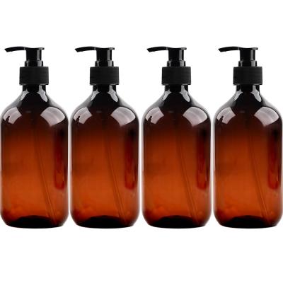 China Empty Amber Pump Bottle 500ml 17oz Emulsion Shampoo Body Wash Lotion Cosmetic Plastic Dispenser Pump Bottle for sale