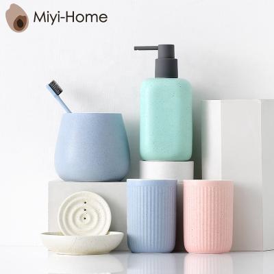 China China Factory 5-Piece Family Hotel Bathroom Accessories Kitchen Liquid Soap Bottle Holder Modern Ceramic Stocked for sale