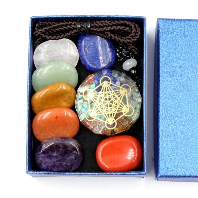 China Europe Wholesale Customized Natural 7chakala Thumb Stone Crystal Set Colorful Gravel Resin Necklace Combination for sale