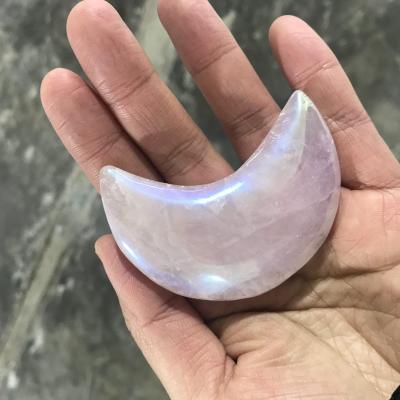 China Europe Wholesale Customized Rose Quartz Carving Color Plated Bulk Crystal Moon Color Plated Crystal Carved Heart Crystal Craving for sale