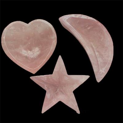 China Wholesale Europe Natural Gemstone Carved Moon Stars Heart Rose Quartz Crystal Bowls for sale