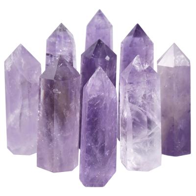 China Europe Wholesale Customization Stones Natural Amethyst Healing Crystals Magic Wands Point Hexagonal Real Gemstones for sale