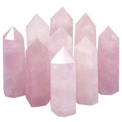 China Europe Stones Natural Spiritual Meditation Rose Quartz Healing Crystals Wands Reiki Hexagon Point Real Gemstones for sale