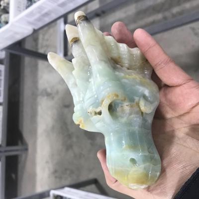 China Europe Wholesale Customized Main Amazonite Moss Agate Dragon Praying Bulk Crystal Hand Carved Crystal Animal Carving for sale