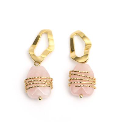 China Europe 2022 Creative Earrings Manually Wound Copper Wire Earring Pearl Powder Crystal Copper Wire Earrings for sale