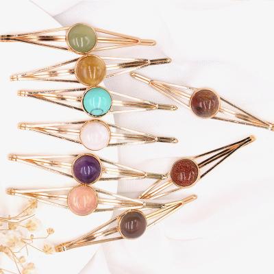 China Net Red Line Border Wholesale Europe Amethyst Natural Pink Hairpin Clip One Hits Clip Edge Semi Gem Hairpin Clip for sale