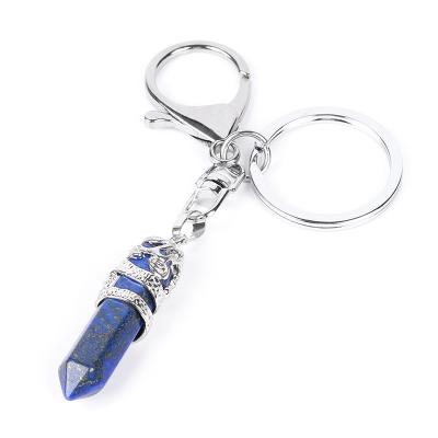 China Wholesale Europe Natural Tribal Totem Dragon Winding Energy Key Chain Crystal Stone Hexagonal Key Chain Male Gift for sale