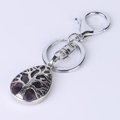 China Wholesale Europe Natural Water Drop Shaped Key Chain Hollowed Out Tree Of Life Gift Accessories For Men And Women for sale