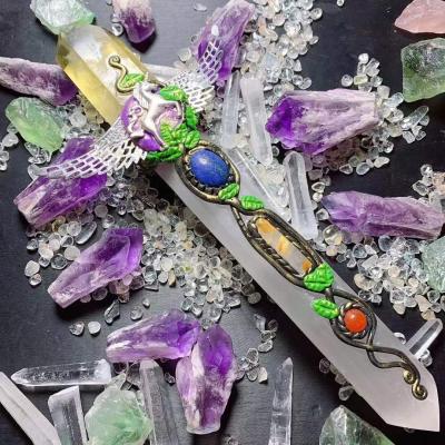 China Europe Wholesale Customized 20cm Hand Made High Quality Stones Healing Crystals Tower Point Crystal Wand Crystal Magic Wand for sale