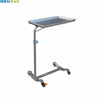 China Hospital Trolley BR-SOT02 Guangzhou Shock Absorber Height Adjustable Slient Wheels With Brakes Stainless Steel Hospital Tray Stand Mayo Table for sale