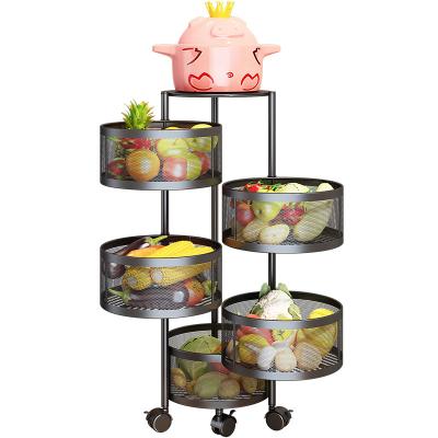 China Sustainable Household Floor-standing Rotatable 4 Tier Kitchen Storage Rack Fruit And Vegetable Storage Rack for sale