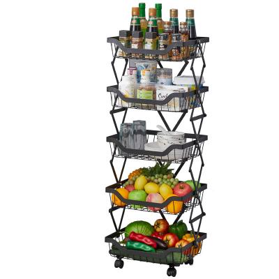 China Multi-Functional Kitchen Vegetable And Fruit Cart Storage Portable Multi-tiered Basket for sale