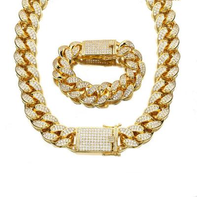 China TRENDY Gold Chain Mens Necklace Men's Miami Cuban Link Bling Finish Hip Hop Necklace Jewelry for sale