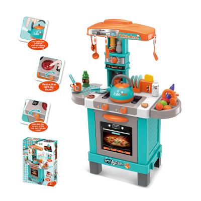 China Kids Pretend Play Table Kitchen Set Wholesale Toy Children Induction Cooking Large Toys Kitchen Play Set With Light And Sound for sale