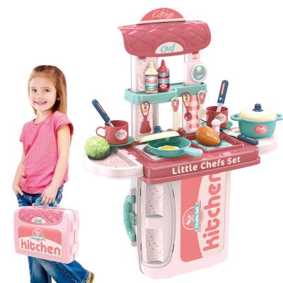 China Wholesale Kids Suitcase Cooking Set Set Toys 3 in 1 Kids Pretend Play Toy Suitcase Cooking Kitchen Play Set for Girls for sale