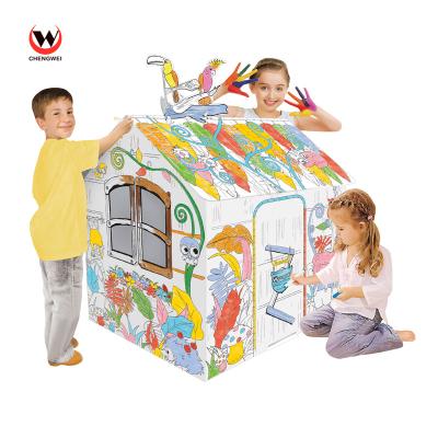 China DIY Cardboard Play Drawing House For Educational Creative Toy Draw Playhouse Kids 3D DIY Doodle Painting Cardboard Game Room for sale