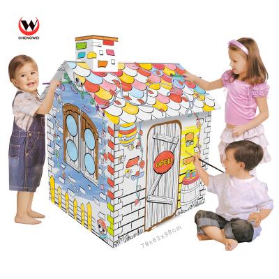 China DIY Cardboard Play Drawing House For Educational Toy Draw Playhouse Kids 3D DIY Doodle Painting Cardboard Game Creative Large Room for sale