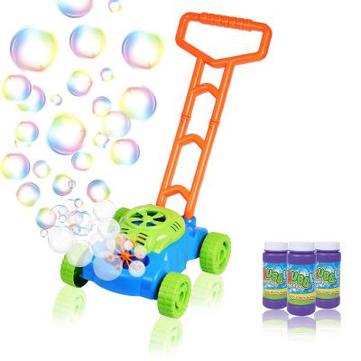 China Wholesale Automatic Electric Bubble Memory Maker Kids Hand Push Electronic Bubble Lawn Mower Blower Toy Bubble Machine For Kids for sale