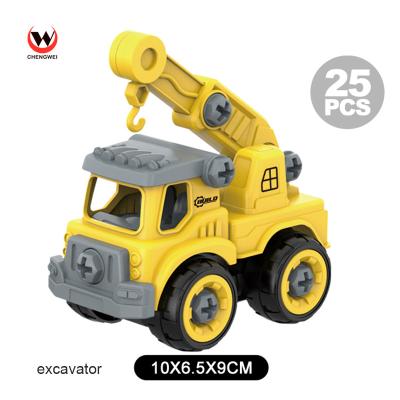 China Mini Plastic Car Toys Assemble Engineering Toy Cars Plastic Construction Truck DIY Crane Toys For Children for sale