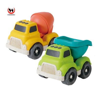 China mini car 2pcs plastic toys 2 in 1 Eco-Friendly Wheat Straw Bioplastic Material Free Wheel truck car plastic toys for kids for sale