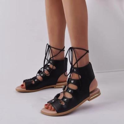 China WL106 Fashion Trend Women Roman Shoes Lace Up Beach Flat Sandals for sale