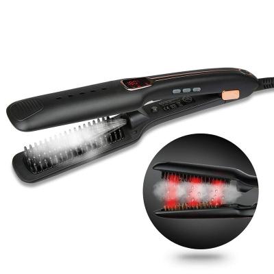 China Quick Electric Smooth Ceramic Steam Comb Hair Straightener Hotel Brush Flat Iron with LCD Display Straight Brush for sale