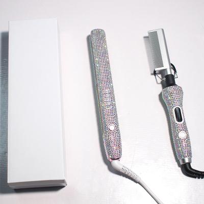 China Hotel Amazon Success Custom 500 Degree Hot Electric Straightener Bling Comb For Curly Hair for sale