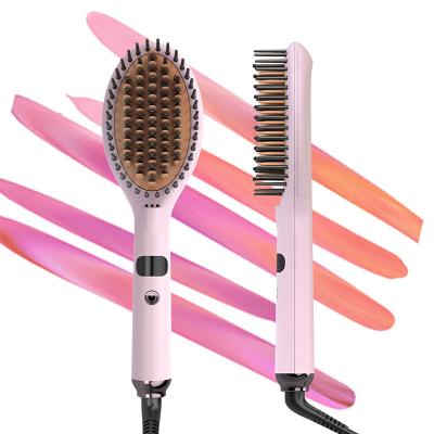 China One Hour Auto Cut Ceramic Hair Straightening Straightener 2021 Comb Brush Heated Electric Hair Straightener Brush for sale