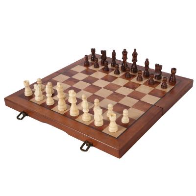 China Portable Magnetic Chess Piece With Storage Folding Magnetic Chess Set Belt Chess Pieces PU Wooden Luxury Hot Selling Foldable Bag White/Brown 39.4x19.8x5cm Kaiyuan for sale