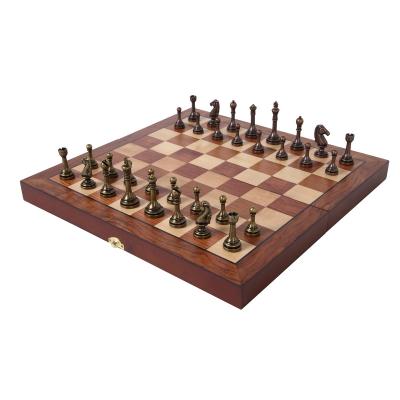 China Easy To Carry Folding Board Game Outdoor Folding High End Clasp Wooden Metal Chess Pieces Metal Chess Pieces PU Folding Lotus Wood PE Bronze Bag for sale