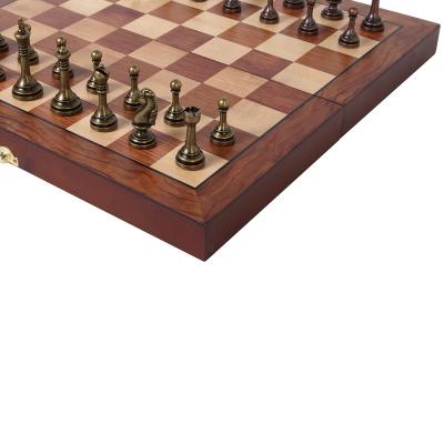 China Easy To Carry Folding Board Game Outdoor Folding High End Clasp Wooden Metal Chess Pieces Metal Chess Pieces PU Folding Lotus Wood PE Bronze Bag for sale