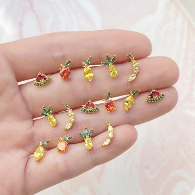 China High Quality Drop Shipping Tropical Fruit CZ Stud Earrings For Women Girls for sale