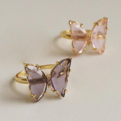 China Drop Shipping Cute Gold Plated Butterfly Copper Glass Ring for sale