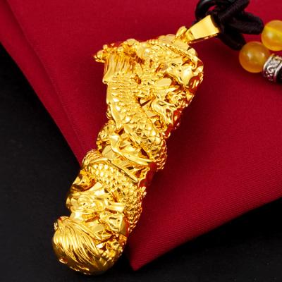 China Environmental Friendly Wholesale 24k Gold Plated Solid Copper Dragon Column Pendant Necklace For Men for sale