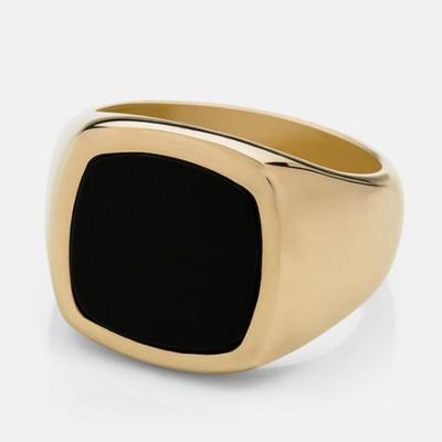 China Wholesale High Polishing Gold Plated Stainless Steel Square Black Onyx Ring For Men for sale