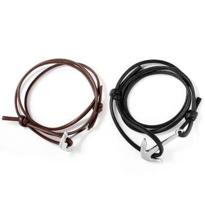 China FASHIONABLE Best Selling Stainless Steel Anchor Black And Brown Leather Bracelet For Men for sale