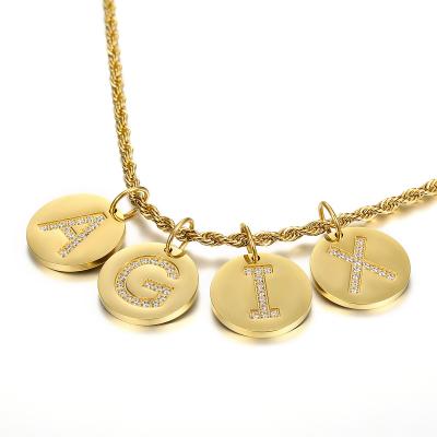 China TRENDY DIY 18k Gold Plated Titanium Steel Coins 26 Letter Necklace Personalized Name Necklace Custom Made for sale