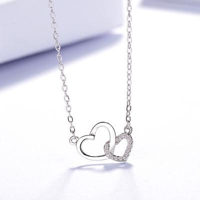 China FASHIONABLE Wholesale 925 Sterling Silver Zircon Jewelry Double Heart Necklace For Love Gift for sale