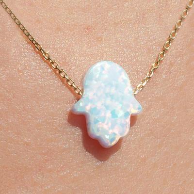 China Silver Opal Hamsa Statement Necklace Gold Hamsa Necklace 18k Gold Pendant Jewelry for sale