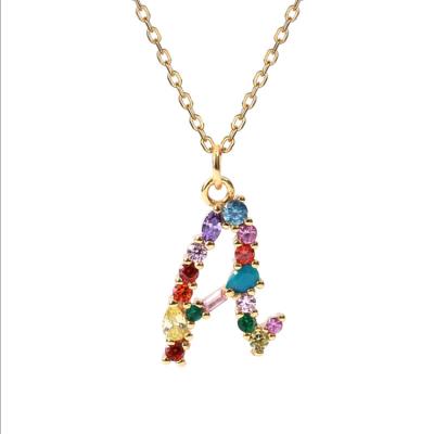 China Romantic 925 Sterling Silver Gold Plated Colorful Zircon Letter Initial Necklace for sale