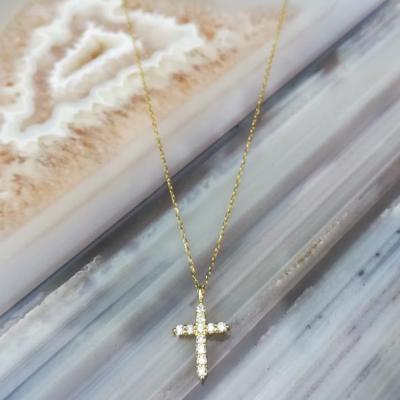 China FASHIONABLE Christian Gift Wholesale Personalized Gold Plated Diamond 925 Sterling Silver Cross Pendant Necklace for sale