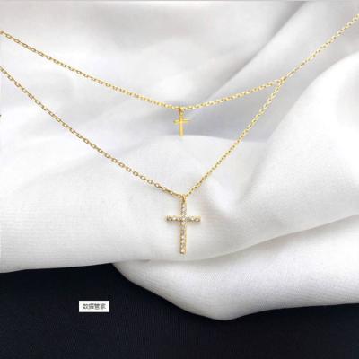 China Fashion Romantic Gold Plated Sliver 925 Sterling Cross Layered Pendant Necklace for sale