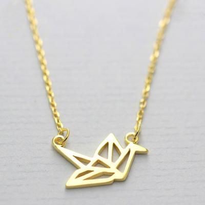 China Wholesale TRENDY Gold Plated Soild Origami Paper Cranes Sterling Silver Geometric Animal Necklace for sale