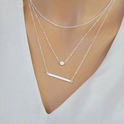 China FASHIONABLE 925 Sterling Silver Three Tiers Small Fashion Disc And Bar Layered Necklace Women for sale