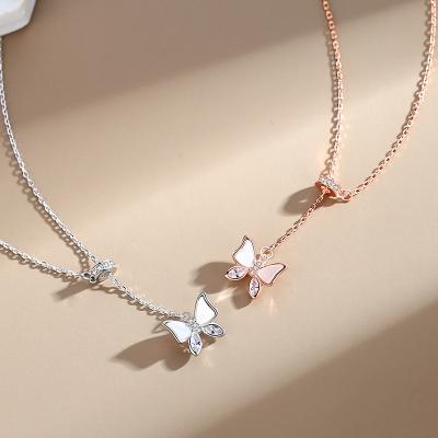 China wholesale TRENDY 925 Sterling Silver White Fritillaria Butterfly Lasso Necklace With CZ Jewelry for sale