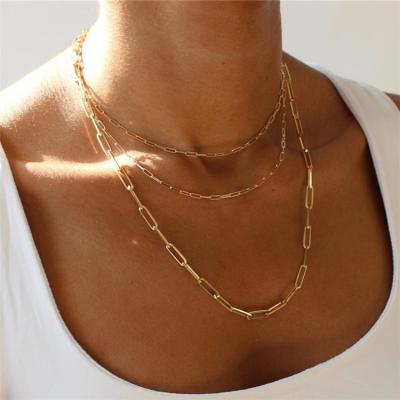 China Hot Selling Hiphop Paperclip Necklace Stainless Steel Layered Link Chain Choker Necklace For Women for sale