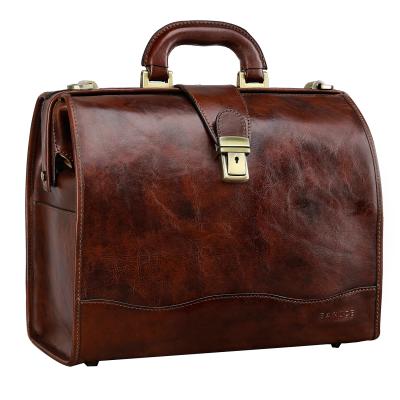 China Vintage Italian Classic and Vegetable Tanned Leather Classic and Vintage Dark Brown Men's Leather Briefcase for sale